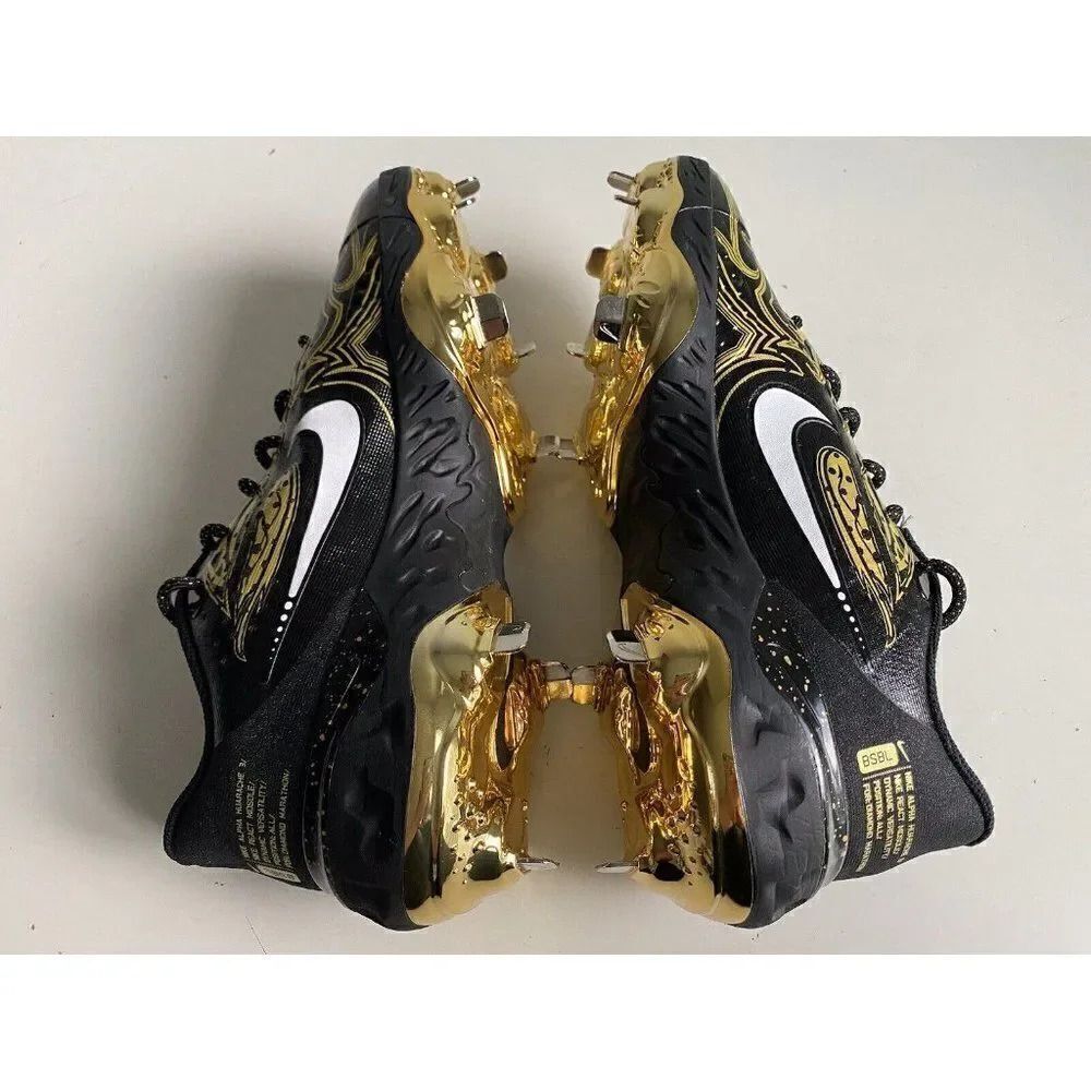 Nike Alpha Huarache Elite 3 Low Black Gold Men’s Size 7 Baseball Cleats NEW - Picture 8 of 10